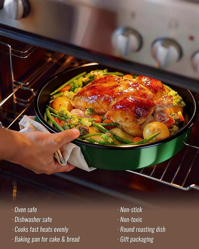 Enamel Pizza Pan Set Round Baking Pans for Oven Roasting Chicken Roast &amp Ham Dish 4-Pack 9/10/12/14 Inch Non-Stick Heat Resistance Dishwasher Safe Wife &amp Mother's Valentine Easter Gift Cake P