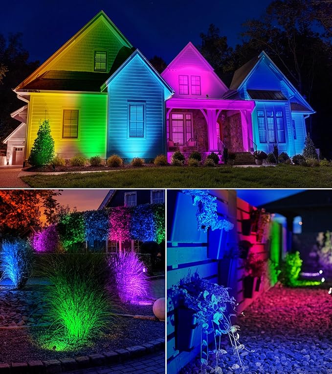 SUNVIE RGBW Spot Lights Outdoor Color Changing Landscape Lighting 12W LED Outdoor Spotlights with Remote Control 120V Waterproof Colored Spotlights for House Garden Yard Tree Decorative 6 Pack
