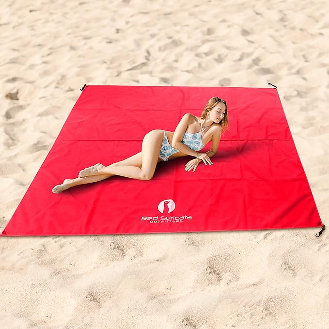 Red Suricata Sand Free Beach Mat – Large Sandproof Beach Blanket Sandless Waterproof – Fits and Matches Beach Canopy - Oversized Sand Proof Beach Mats for Outdoor Picnic Camping (Large Red)