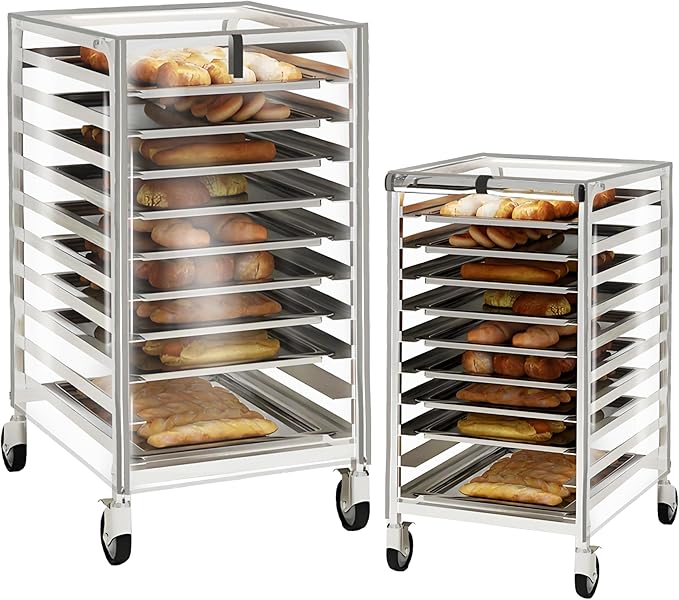 Commercial Bread Rack Cover - 10 Tier Sheet Pan Rack Cover with Zipper 23 W x 28 D x 32 H Clear PVC Waterproof