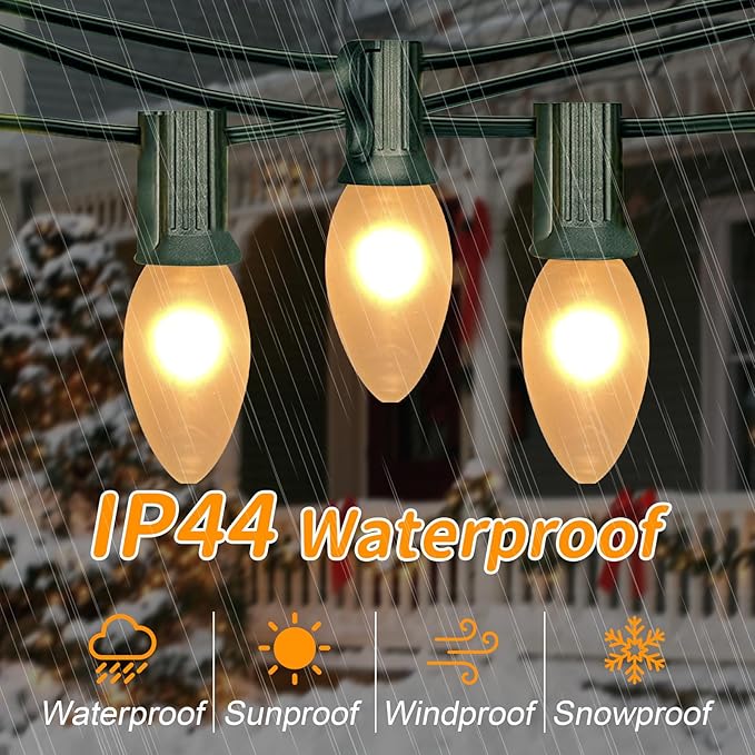 25 FT C9 Frosted Christmas LightsWarm White Outdoor Light with 26 Bulbs(1 Spare) C9/ E17 BaseOld Fashioned Christmas Lights for Roofline Yard Garden Wedding Decorations