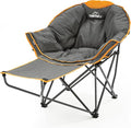 OUTDOOR LIVING SUNTIME Oversized Padded Comfy Camping Chair with Removable FootrestWeight Capacity 400LBS Heavy Duty Moon Round Leisure Folding Chair for Camping Hiking Carry Bag Orange
