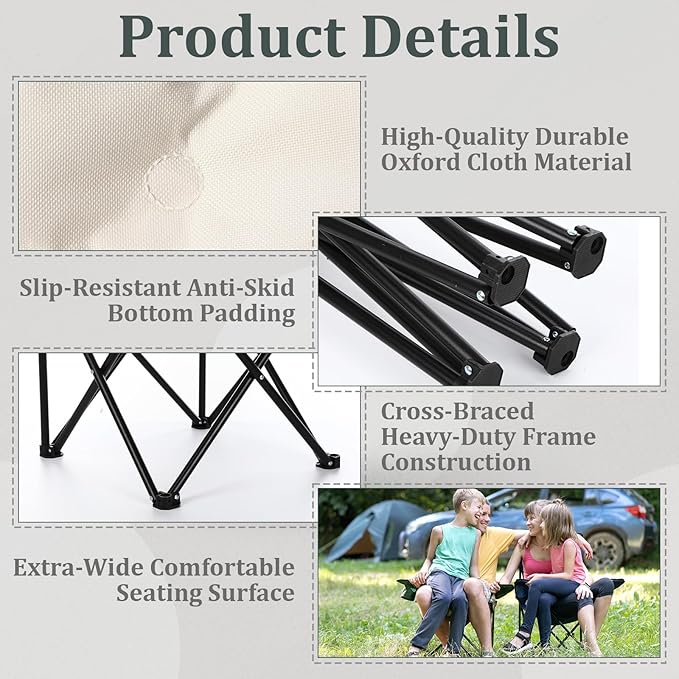 Redbaker 2 Pack Padded Camping Chair Oversized Portable Fishing Lawn Chair Light Weight Camp Outdoor with Padded Seats and Side Pocket for Camping Fishing Backyard Festival