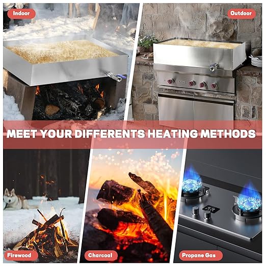 Maple Syrup Evaporator Pan 304 Stainless Steel Maple Syrup Evaporator with Valve and Thermometer 11Gal Feed Pan for Boiling Maple Syrup 24 x 18 x 6 Inch Maple Syrup Making Supplies for Home