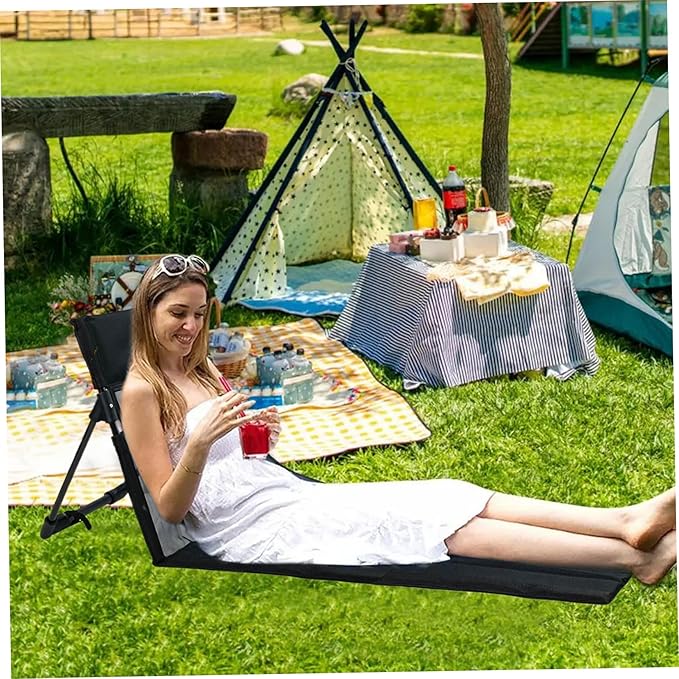 Beach Mat Lounge Chair Folding Beach Lounger with Breathable Mesh Backrest Lightweight Floor Chair for Swimming Pool Camping Fishing Hiking Travel(Black)