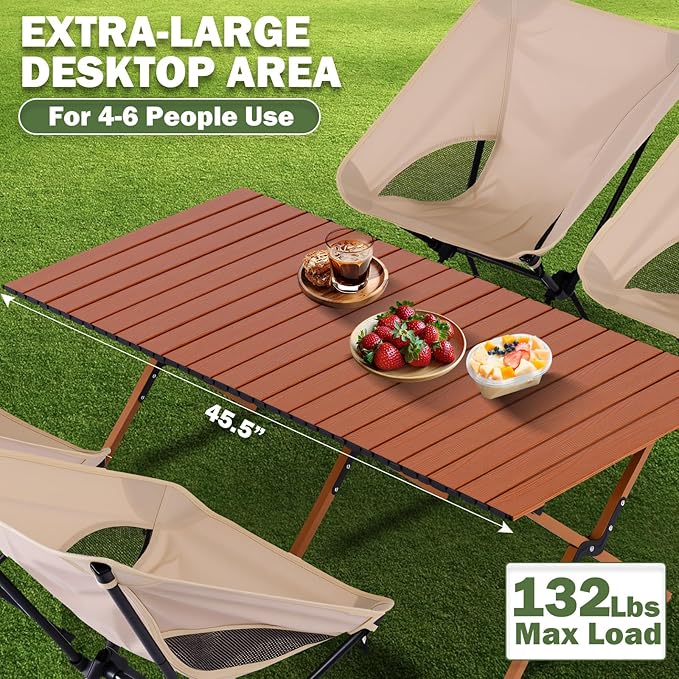 Camping Table Folding 132 lbs Capacity &amp 11 lbs Lightweight 45.5x23.2 Inch Portable Roll Up Low Picnic Table with Carry Bag for 4-6 Person Beach Backyard BBQ Camping