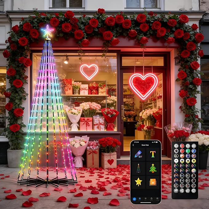 Outdoor Prelit LED Waterproof Smart Christmas Cone Tree with RemoteTimer App Control Valentines Tree Mystical Glow String Lights Arbol de Navidad Outside Decor year round outdoor lights for house