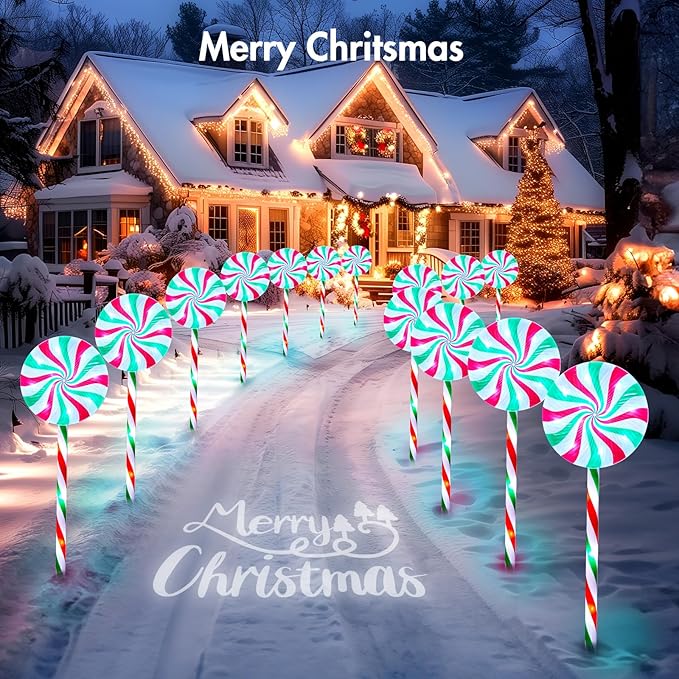 Brightown 6 Pack Lollipop Christmas Pathway Lights Outdoor - 27IN 120 LED Candy Cane Lights with 8 Lighting Modes Waterproof Christmas Light Outdoor Decoration for Lawn Yard Walkway White