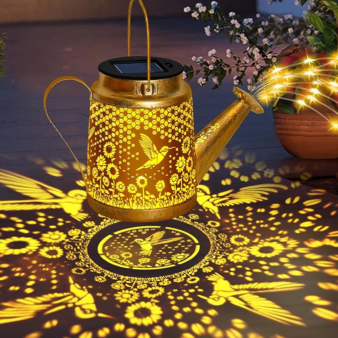 Hummingbird Solar Lanterns Garden Decor Outdoor Waterproof Watering Can with Shepherd Hook Solar Garden Decor for Yard Outdoor Landscape Pathway Gifts for Women Mom Grandma Birthday Christmas Gifts