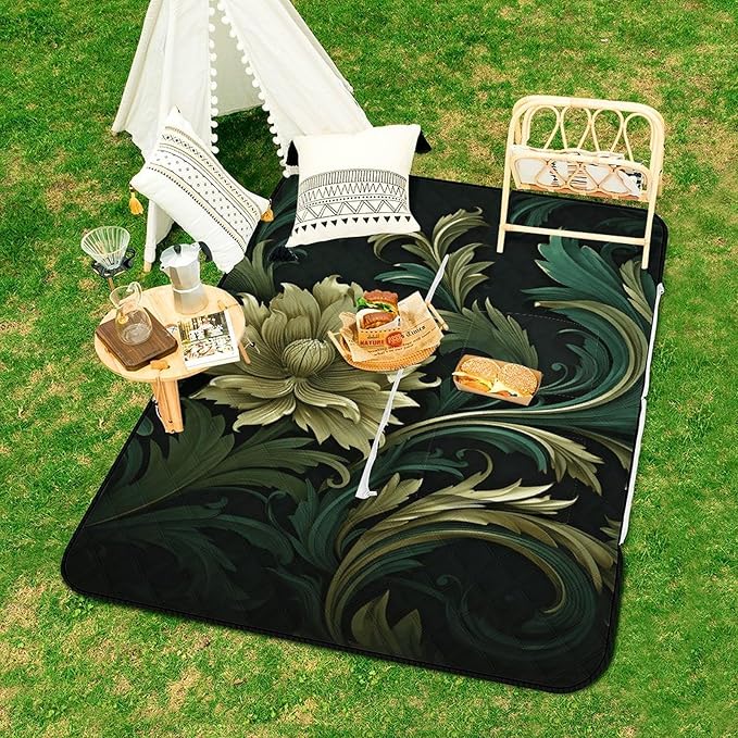 Zipper Dark Green and Green Style Style Picnic Mat Suitable for Travel Camping Park Or Home Use