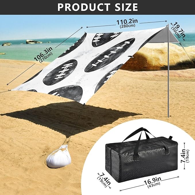Rugby Pattern (1) Camping Sun Shelter Beach Tent Portable Beach Sun Shade Outdoor Canopy for Camping Trips Fishing Picnic