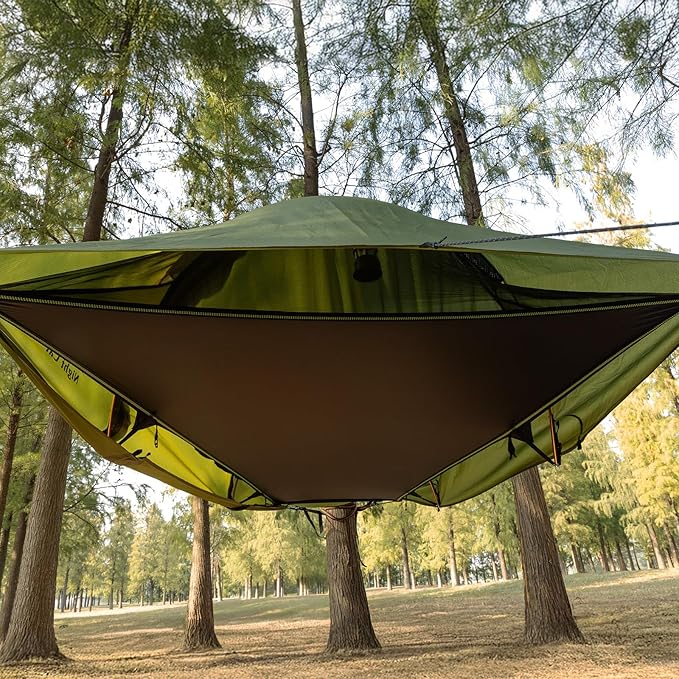 Night Cat Flat Lay Hammock Tent: Portable Lightweight Camping Hammock with Mosquito Net Waterproof Rainfly for 1 Person Outdoor Camping Green