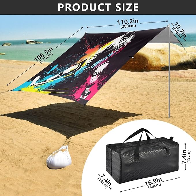 Camping Sun Shelters Colorful Hockey Player Beach Canopy 126 * 110.2in