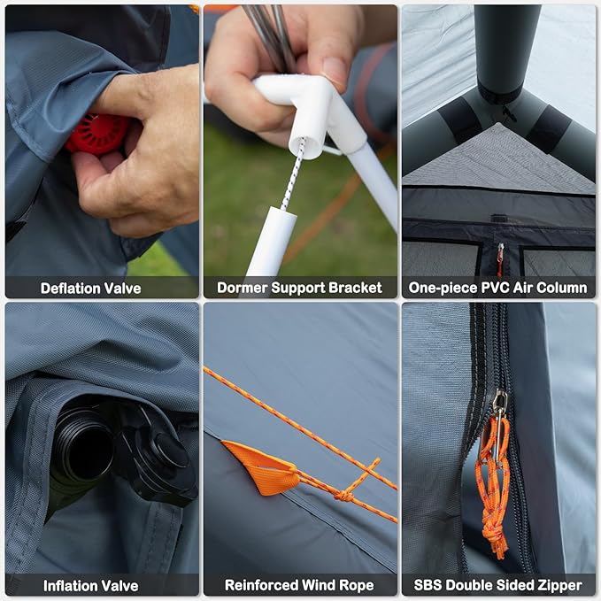 Inflatable Tents with Hand Pump Hot Tent with Stove Jack Easy Blow Up Glamping Tent with Mesh Windows 4-6 Person Instant Family Camping Tents Waterproof for 4 Seasons