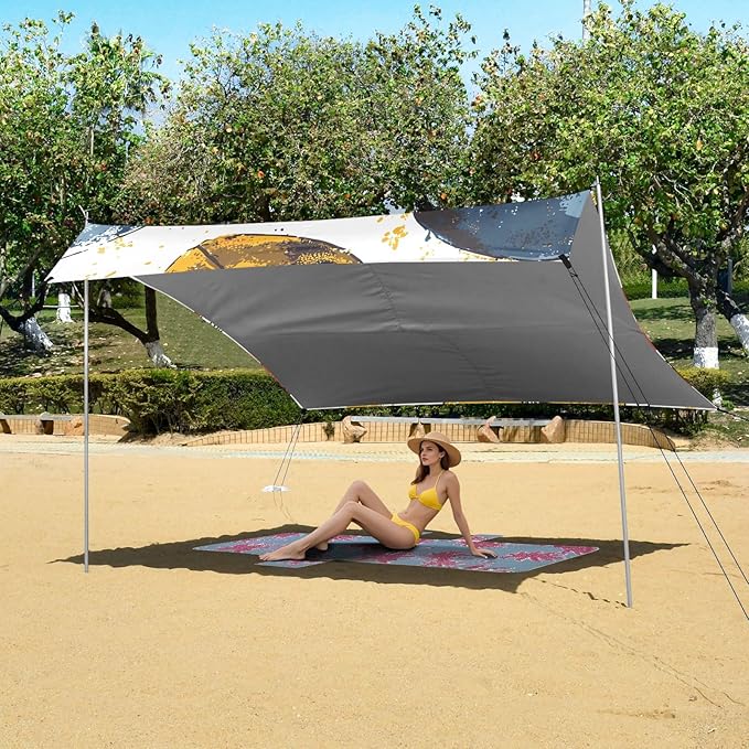 Color Rugby Pattern Camping Sun Shelter Beach Tent Portable Beach Sun Shade Outdoor Canopy for Camping Trips Fishing Picnic