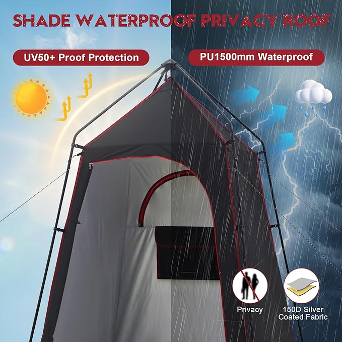 Camping Shower Tent Portable Outdoor Privacy Shelter for Showering &amp Changing 7.2 FT Easy-Setup Toilet Tent with Floor &amp UPF 50+ Ideal for Hiking Fishing Beach