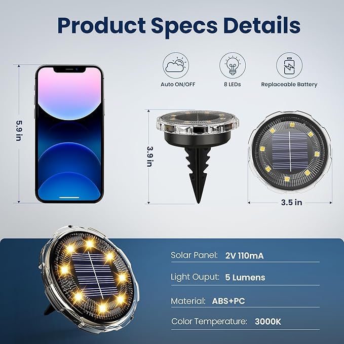SOLPEX Solar Ground Lights 20 Pack Solar Pathway Lights Outdoor Waterproof Landscape Lighting for Garden Walkway Driveway Yard Deck Patio Swimming Pool (Warm White)