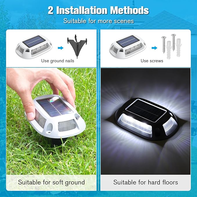 VOLISUN Solar Driveway Lights Dock Deck Lights 4 Pack9 Colors in 1 Led IP67 Waterproof Outdoor Warning Step Lights for Driveway Sidewalk Pathway RGB