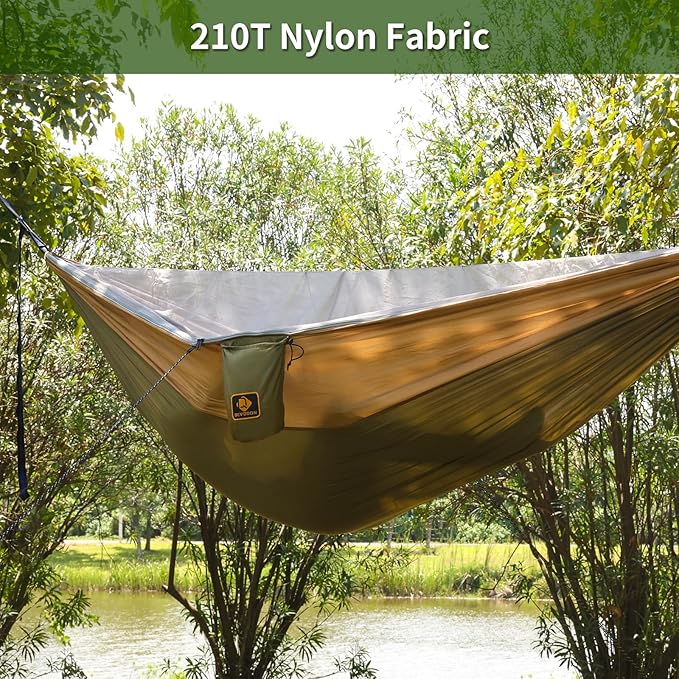 Camping Hammock Portable Hammocks with Mosquito NetLightweight Nylon Parachute Hammock with 10ft Tree StrapsCamping Gear Must Haves for Travel Hiking Backpacking Beach Patio-Green&ampKhaki