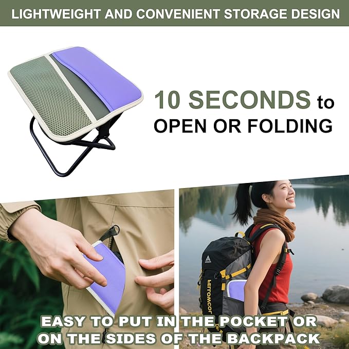 Portable Stool with Shoulder Strap-Pocket Chair for MountaineeringPicnicHiking and FishingHandbag Style Bi-Color Foldable Stool