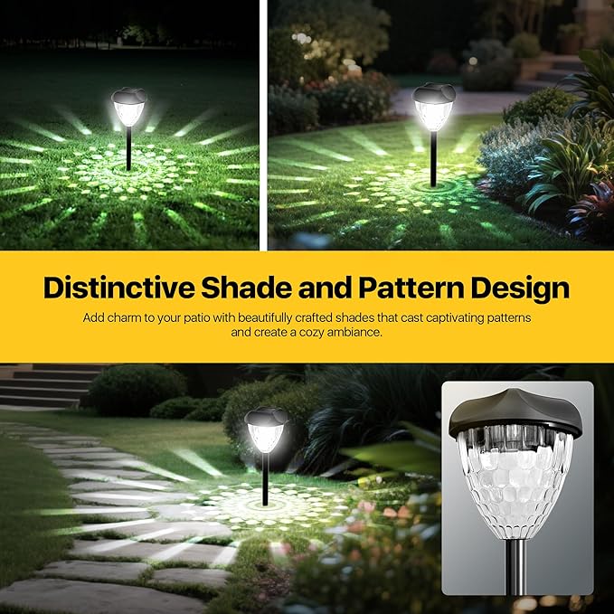Ensenior Solar Pathway Lights Outdoor - 14.17 Height 6500K LED Landscape Garden Lights IP65 Waterproof Tool-Free Auto ON/Off for Garden Yard Patio Walkway Landscape 8-Pack