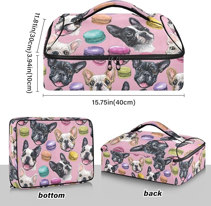Casserole Carrier Pattern Bulldog FacesInsulated Casserole Carrier for Hot or Cold Food Thermal Lunch Tote for Potluck Parties Picnic Beach Fits 9 x 13 Inches Baking Dish