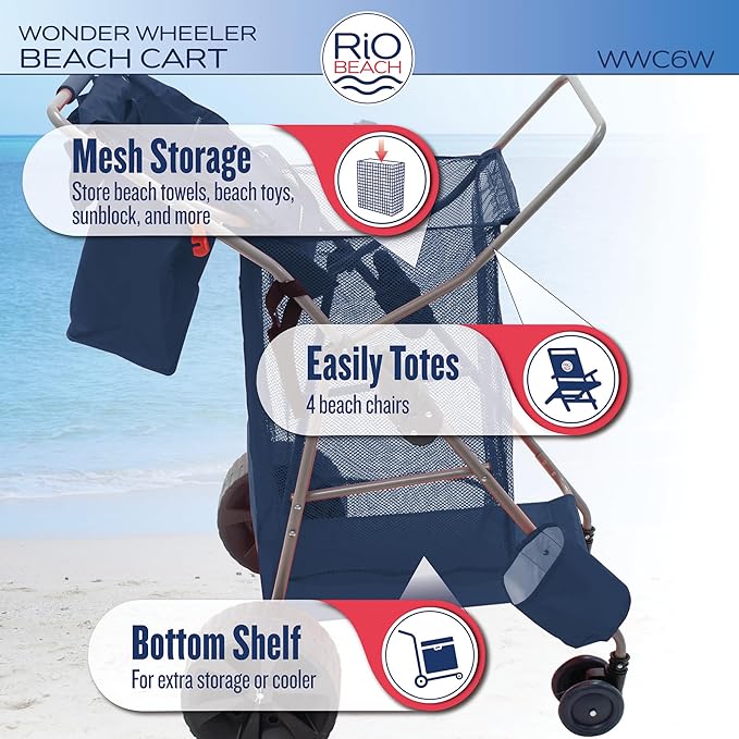 Rio Beach Wonder Wheeler Deluxe Utility Lawn and Beach Foldable Cart Blue Print