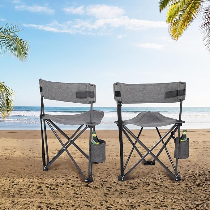 REDCAMP 2 Pack Tripod Camping Chairs Folding Lightweight Portbal 3 Legged Tripod Stool Seat with Cup Holders Small Fishing Chairs Compact for Adults Golf HuntingDark Grey