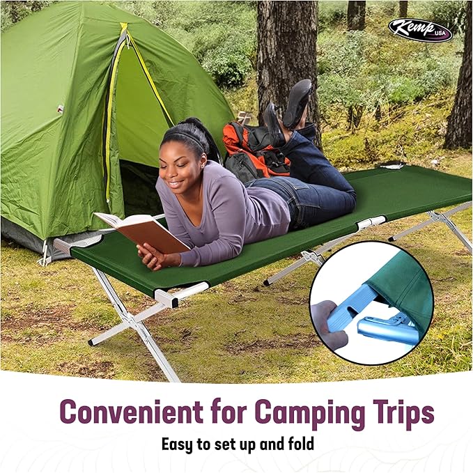 Kemp USA Aluminum Military and Camping Portable Folding Cot Stretcher Green