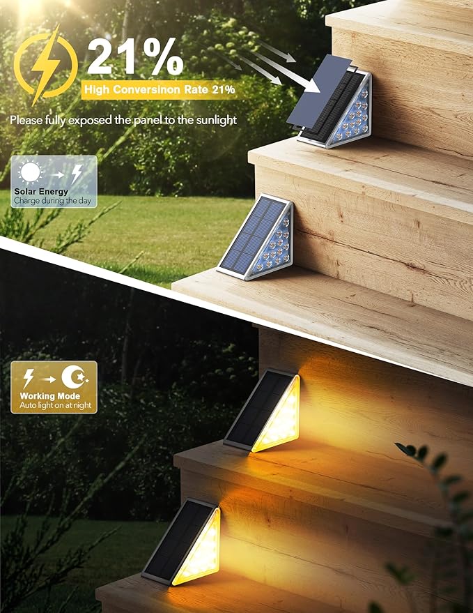 LED Solar Step Lights Waterproof Outdoor Stair Lights Warm White Solar Deck Lights IP67 Solar Decoration Lights for Yard Patio Garden Walkways Front Door Pathway Driveway Porch 12 Pack