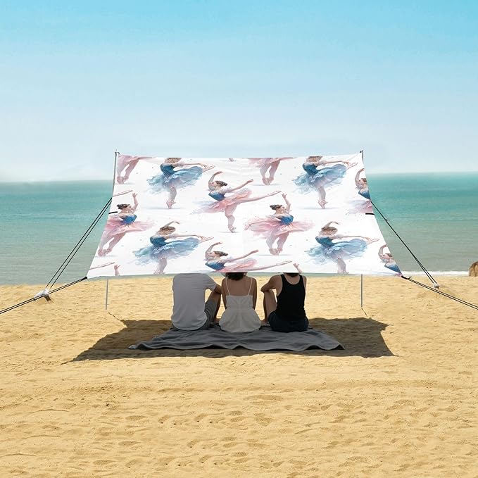 Blue Pink Ballet Dancer Pattern Camping Sun Shelter Beach Tent Portable Beach Sun Shade Outdoor Canopy for Camping Trips Fishing Picnic