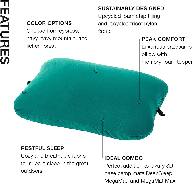 Exped Trailhead Pillow - Large Plush Memory Foam Travel &amp Camping Pillow Cypress