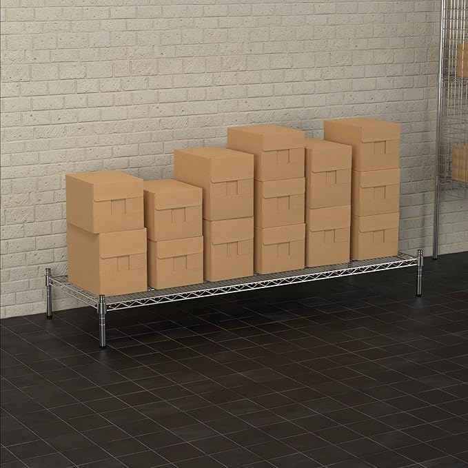 21 x 60 NSF Chrome Wire Stationary Dunnage Storage Rack with 8 Posts Ideal for Commercial Kitchen Home Garage Warehouse Shelters