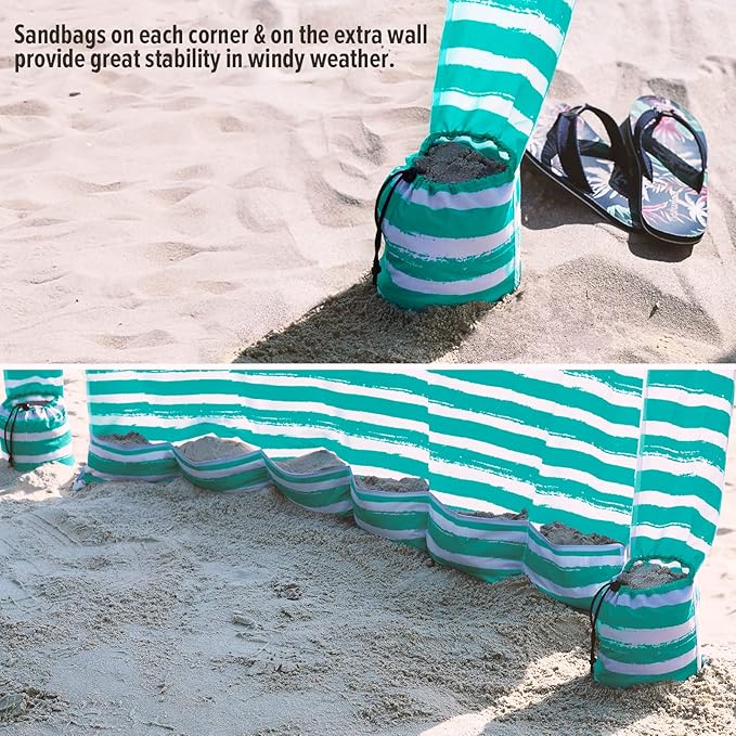 Qipi Beach Cabana - Easy to Set Up Canopy Waterproof Portable 6' x 6' Beach Shelter Included Side Wall Shade with UPF 50+ UV Protection Ultimate Sun Umbrella - for Kids Family &amp Friends