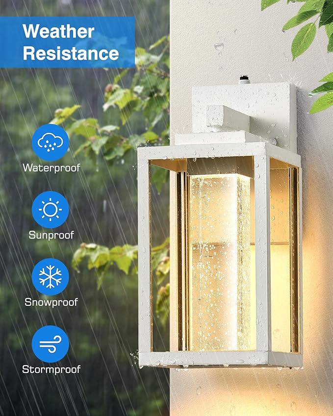 VIANIS White Exterior Lighting Fixtures Wall Mount for House 100% Aluminum Outdoor Sconces Wall Lighting for Garage with Integrated 10W LED Light Source Dusk to Dawn Coach Lights Outdoor Lantern