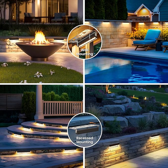 Retaining Wall Lights 7 Inch LED Hardscape Lighting Waterproof 12V Low Voltage Landscape Lighting Outdoor Step Lights for Patio Stairs Deck 2700K 270° Rotate 16 Pack