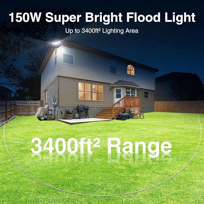 150W Motion Sensor Lights Outdoor for Outside 15000LM LED Flood Lights Outdoor Wired Dusk to Dawn Exterior Security Floodlight Fixture Waterproof IP65 Outdoor Lighting for House Garage