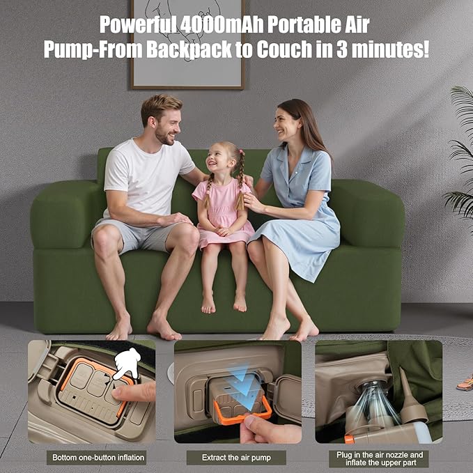 Double-Layer Inflatable Couch with Built-in Pump - Automatic Air Sofa Chair Super Tough &amp Tear-Resistant Fabric for Camping Outdoor Travel Home Use (Portable Luxury Comfort)