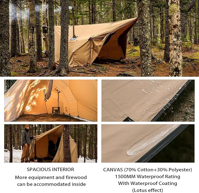 POMOLY Hammock Tarp Camping Tarp with Stove Jack Ultralight Waterproof Shelter Canvas Rain Fly for Hiking Backpacking (Khaki)
