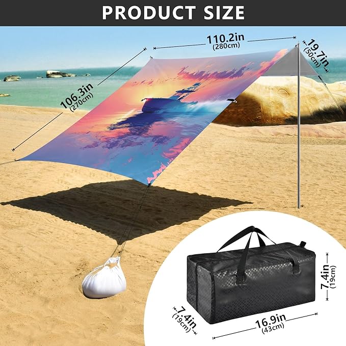 Camping Sun Shelters Fishing Boat Heading Out to Sea Beach Canopy 126 * 110.2in