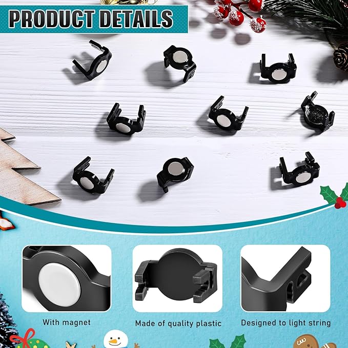 Frienda 100 Pieces C9 Magnetic Christmas Light Clips Magnet Christmas Socket Clips Hooks for Sockets Roof Gutters Outside Patio Holiday Lighting (Black Round)