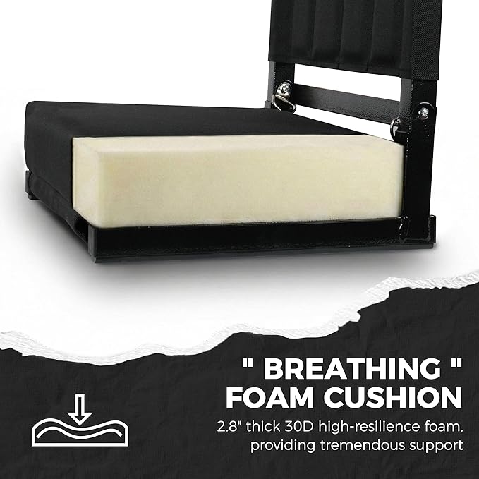 SPORT BEATS Stadium Seats with Back Support Bleacher Chairs with Back and Cushion Thick Padded Bleacher Seats Includes Shoulder Strap Black 1pc Large - 18.5 W x 14 D x 18.5 H