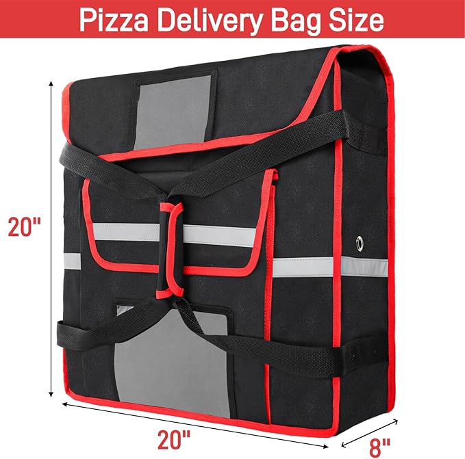 Insulated Pizza Delivery Bag 20''L x 20''W x 8''H Professional Thermal Pizza Warmer Bags Large Heavy Duty Pizza Carrier Hot Cold Food Delivery Bag for Delivery Bike Camping