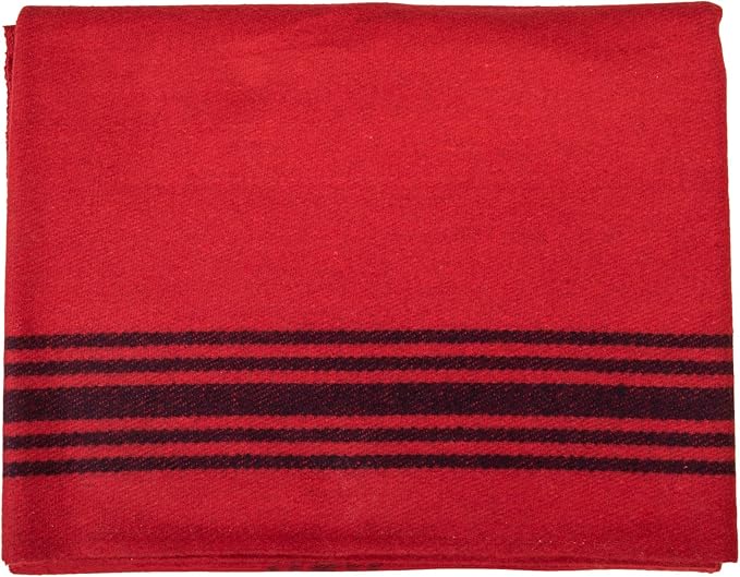 Farm Blue Wool Blanket Military Style - Thick &amp Lightweight Army Camping Blankets 80 x 62 - Large Camp Survival Blankets for Car Hiking Backpacking &amp Outdoor Festivals (Red with Navy Strip