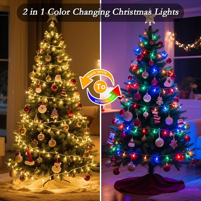 210FT 640 LED Christmas Tree Lights Bright Warm White to Multicolor Outdoor Christmas String Lights for House Fairy Lights with 11 Modes Waterproof &amp Durable Indoor Outdoor Decor