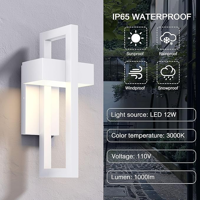 LamQee Modern Outdoor Wall Lights 3000K Integrated LED Outdoor Wall Sconces Lighting Contemporary Exterior Lighting Fixtures Outside Wall Mount Lights for House Porch Front Door Garage Matte White