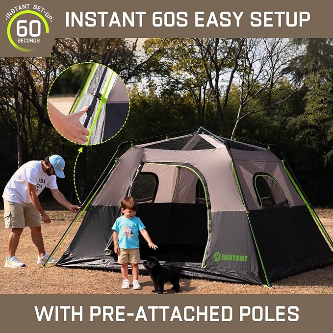 4/6/8 Person Instant Tent Waterproof Pop Up Tents for Camping with Rainfly 60 Seconds Easy Setup Automatic Cabin Tent for Family Camping with Expandable Carry Bag &amp Upgraded Ventilation
