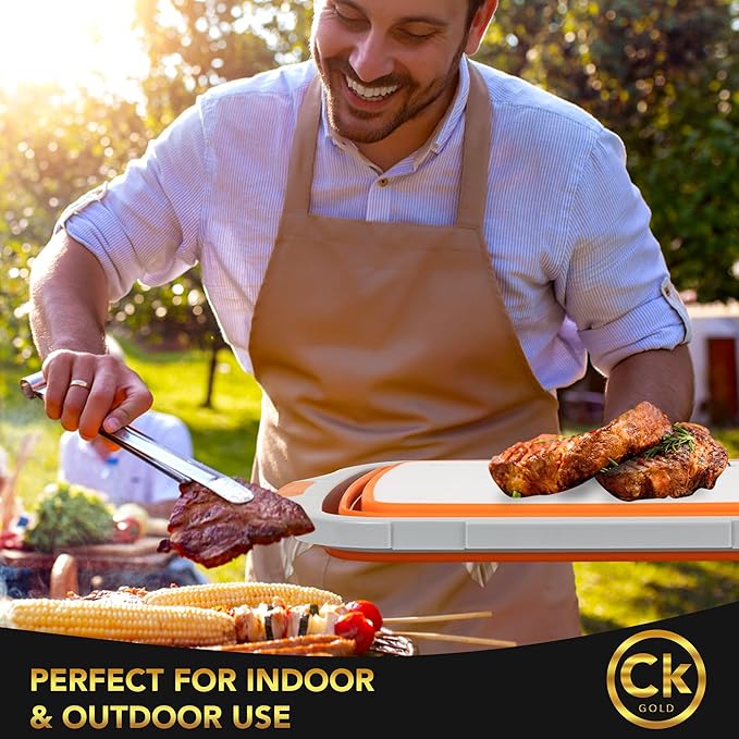 New Extra LARGE Collapsible BBQ Prep Tub with LOCKING LID &amp Meat Resting Bag - BPA Free Cutting Board with Lid Leak Free Strong Drain Hole for Meal Prep Marinating Grilling &amp Food Storage