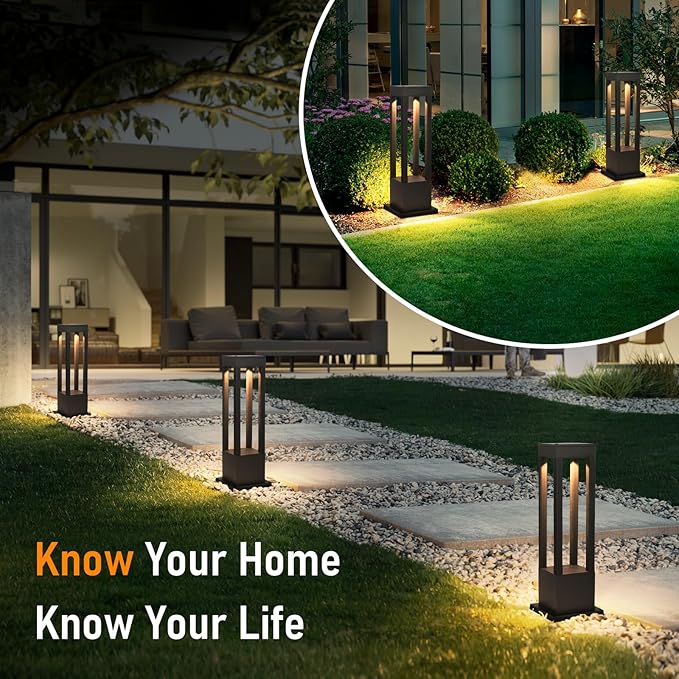 SLAWA Outdoor LED Post Light 23.62 Black Square Exterior Lawn Path Lights with 3000K Warm Light Aluminum Landscape IP65 Waterproof Lantern Column Lamp Patio Courtyard Walkway Garden Bollard Lighting