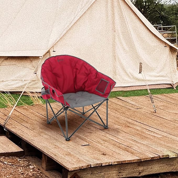 ARROWHEAD OUTDOOR Oversized Heavy-Duty Club Folding Camping Chair with Pocket Cup Holder Portable Padded Moon Round Saucer Supports 330lbs Carrying Bag